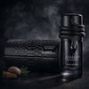 Black EDP perfume bottle with textured box and coiled rope neck, Lattafa