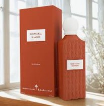 Nude Coral Diamond eau de parfum bottle and tall box, coral-red tone with label