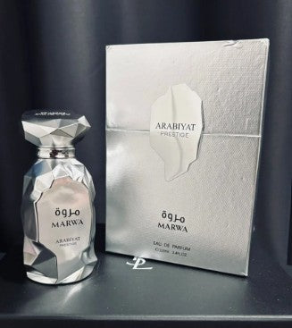 Arabiyat Prestige Marwa EDP bottle and matching box with Arabic label