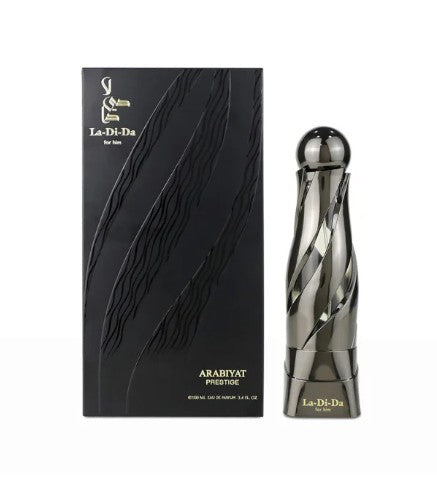 Men's eau de parfum bottle and black box, silver body with cap
