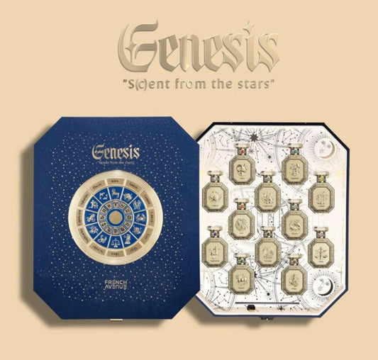 Octagonal perfume gift set box with navy and white star-pattern designs