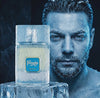 Blue frosted parfum extract bottle with square Freeze label on front
