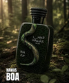 Hawas Boa Eau de Parfum bottle, dark green glass with serpent pattern, ribbed cap, 100 ml.