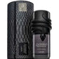 Black EDP perfume bottle with textured presentation box