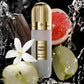 French Tobacco extrait de parfum bottle with gold cap, white flower and green fruit