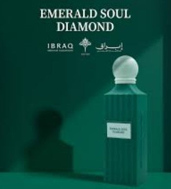 Dark green eau de parfum bottle with white spherical cap and front label
