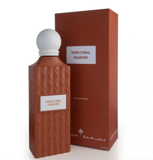 Nude Coral Diamond eau de parfum bottle with matching box, coral-brown glass and cap