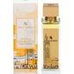 Eau de parfum bottle with gold cap and matching box, 100 ml