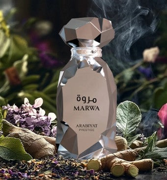 Arabiyat Prestige Marwa EDP bottle with angular faceted cap and smoke effect