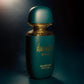 Dark teal eau de parfum bottle with gold cap and RAMA'D Oriental label
