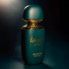 Dark teal eau de parfum bottle with gold cap and RAMA'D Oriental label
