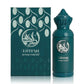 Teal fragrance box and bottle set for Lutfah Beyond Forever, ornate crown cap