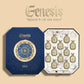 Octagonal perfume gift set box with navy and white star-pattern designs