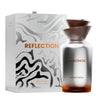 Perfume extrait 100ml box and bottle with Reflection label, metallic bottle with amber liquid