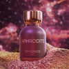 Maroon perfume bottle with gold cap, APHRODITE MYKONOS on textured base