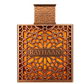 Rayhaan Vantage EDP bottle with amber glass and gold geometric cutout pattern