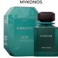 Mykonos Sorrento perfume set with teal bottle and box, MYKONOS branding