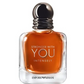 Amber fragrance spray bottle with chrome cap, 'Stronger with You Intensely' label