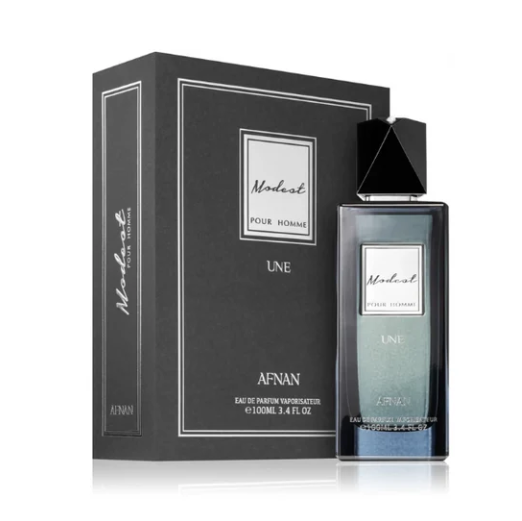 Eau de parfum gift set: black bottle with box, UNE label, metallic cap