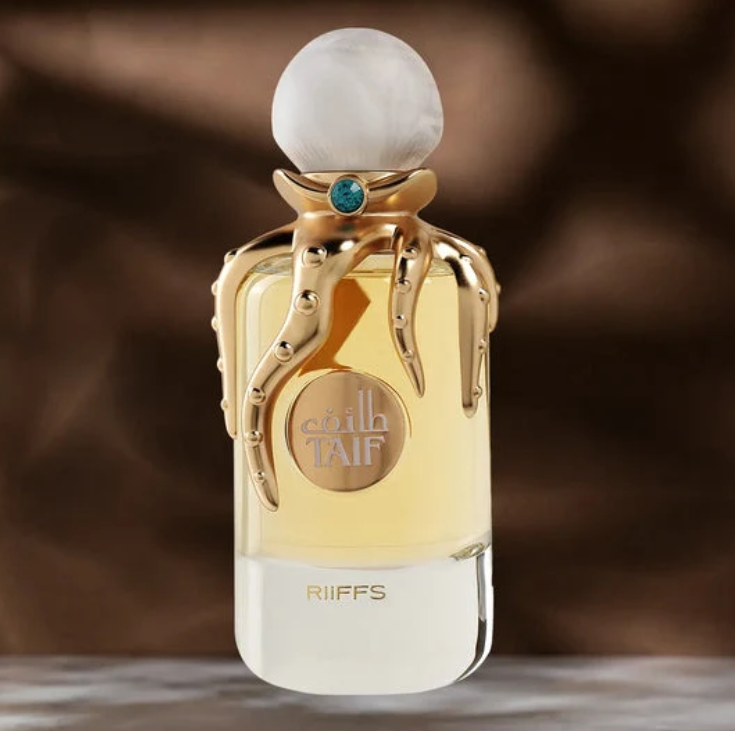 RIIFFS Taif 100ml extrait de parfum bottle with frosted sphere cap and turquoise center