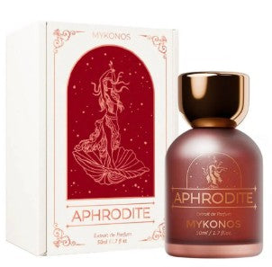 Aphrodite fragrance box and maroon 50 ml bottle with gold cap, APHRODITE MYKONOS