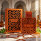Rayhaan Vantage EDP bottle and matching box, amber with gold geometric cutout design